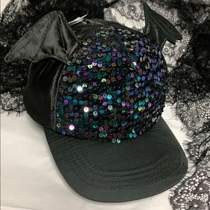 Icing BLACK IRIDESCENT SEQUIN & SATIN Bats CAP!